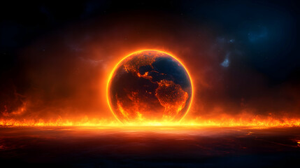 Burning Earth, apocalyptic scene, climate change