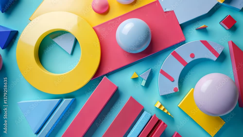Poster vibrant geometric composition: a captivating collection of colorful geometric shapes, creating a vis