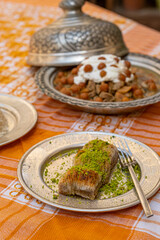 Traditional Sanliurfa dessert served in a copper plate, Turkey