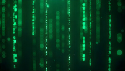 Emerald Green Digital Rain, Glowing Particle Streams, Abstract Background