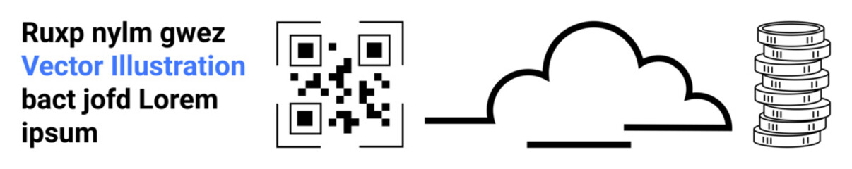 QR code, cloud outline, and stacked server disks representing digital storage, cloud computing, and online data transfer. Ideal for technology, database, network, innovation coding IT solutions