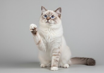 Playful ragdoll cat fluffy white