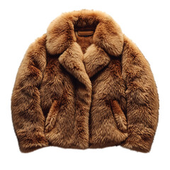 A Cozy Faux Fur Coat in Light Brown Isolated on Transparent Background