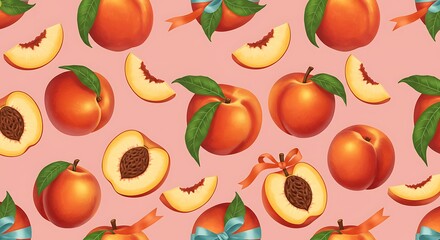 Juicy Peach Delight Pastel Pink Summer Fruit Pattern AI Generated