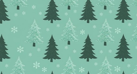 Obraz premium Serene Winter Wonderland Teal Green Christmas Trees Pattern AI Generated