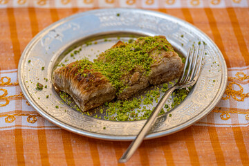 Traditional Sanliurfa dessert served in a copper plate, Turkey