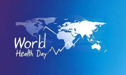 World Health Day White Map Over Blue Gradient with Increasing Line