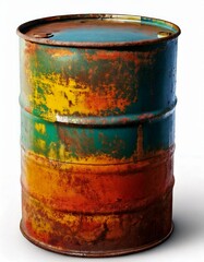 Naklejka premium A rusted oil drum isolated on a white background