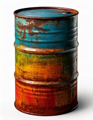 A rusted oil drum isolated on a white background