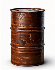 A rusted oil drum isolated on a white background