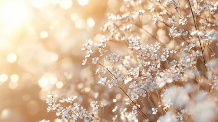 Delicate White Flowers in Golden Sunlight