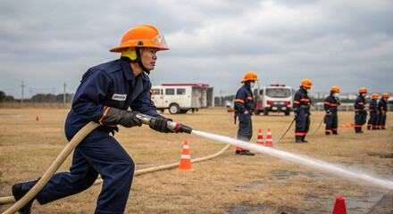 Exercice d’équipe des pompiers volontaires