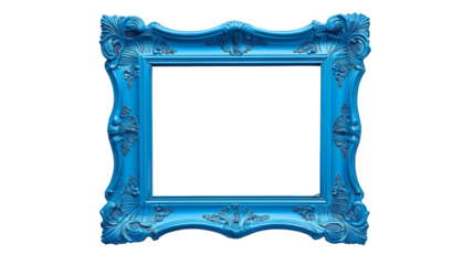 blue vintage frame , picture frame isolated on white background , transparent png 