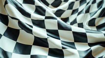 Waving checkered flag captures the thrill of victory. Dynamic pattern and motion evoke a sense of speed and excitement