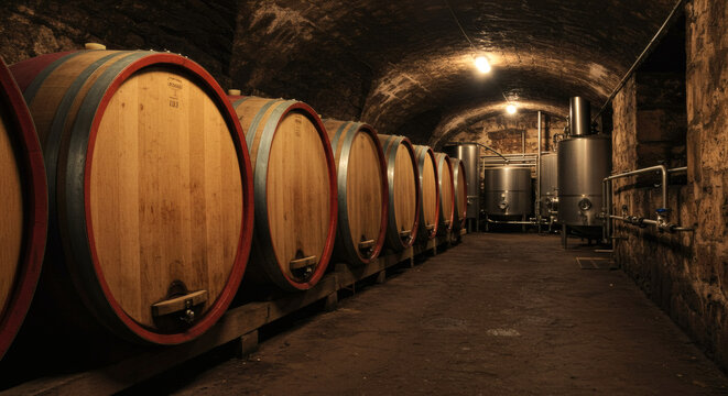 Barriques dans une cave &agrave; vin