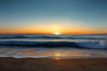 serene sunset beach with waves and warm hues
