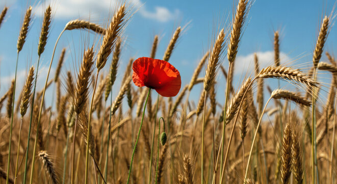 Champ dor&eacute; avec coquelicots