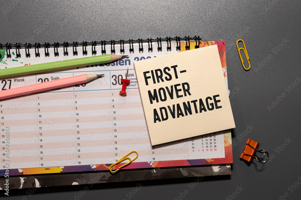 Poster text first mover on the short note texture background