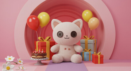 Obraz premium Chat blanc avec cadeaux