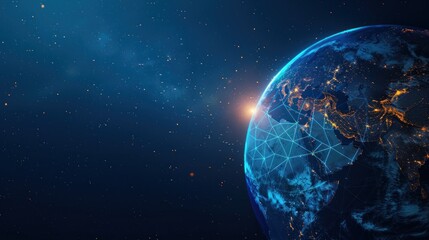 Naklejka premium Global network connections, planet earth in space with glowing lights