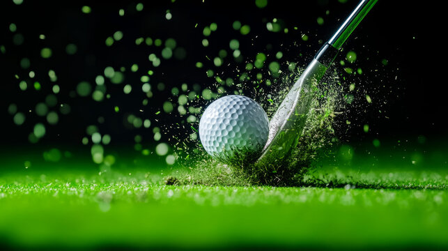 Golf club striking ball at high speed capturing dynamic moment in motion