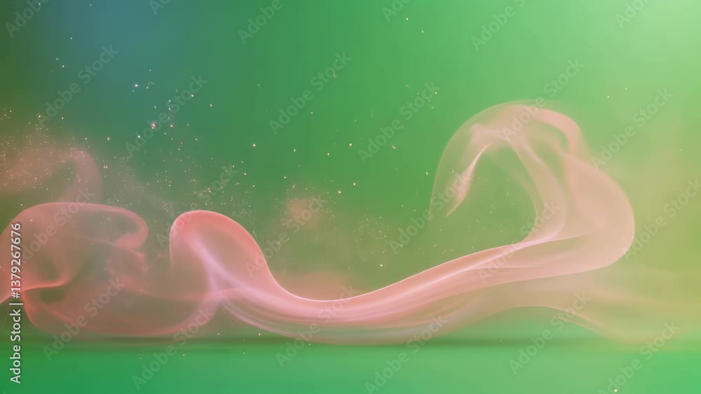 Poster elegant pink smoke is gracefully swirling and flowing against a vibrant green screen backdrop, creat