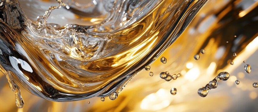 Golden liquid splash against blurred warm background