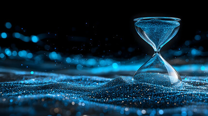 Blue Hourglass on Sand, Time Concept