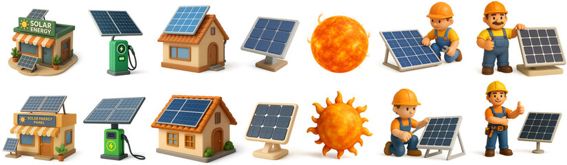 3D mockup miniature solar energy objects set