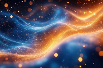 Cosmic Abstract Background Bling Blue Gold Bokeh Lights Nebula Stellar Dust