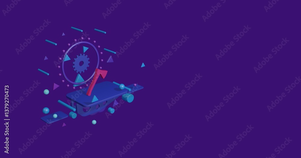 Poster pink ax symbol on a pedestal of abstract geometric shapes floating in the air. abstract concept art 