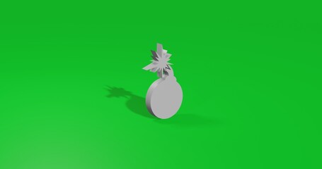 Isolated realistic white bomb symbol front view with shadow. 3d illustration on green chroma key background