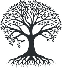 Obraz premium Silhouette of a tree with detailed roots and branches, symbolizing growth and nature.