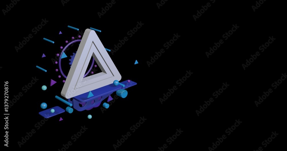 Poster white emergency stop sign on a pedestal of abstract geometric shapes floating in the air. abstract c