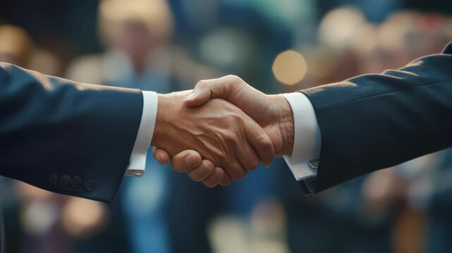 Focusing on the hands of a female and male leader engaged in a handshake the contrasting skin tones symbolize the bridging of gaps in ideologies. The warmth of the gesture is juxtaposed