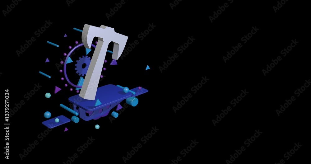 Aufkleber white axe symbol on a pedestal of abstract geometric shapes floating in the air. abstract concept ar