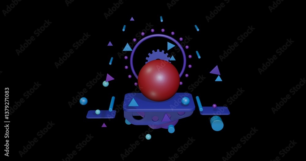 Aufkleber red sphere on a pedestal of abstract geometric shapes floating in the air. abstract concept art with
