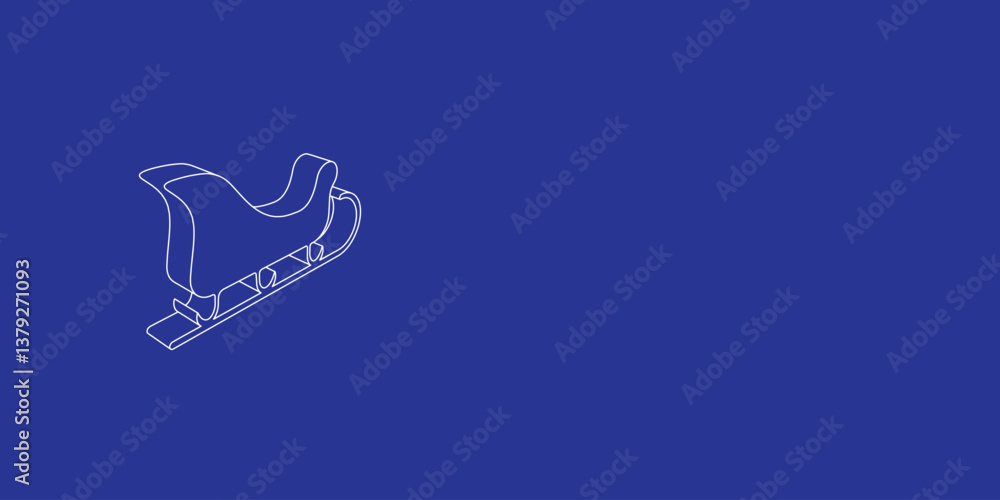 Poster the outline of a large sleigh symbol made of white lines on the left. 3d view of the object in persp