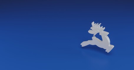 Isolated realistic white Christmas deer with shadow. Located on the right side of the scene. 3d illustration on transparent background