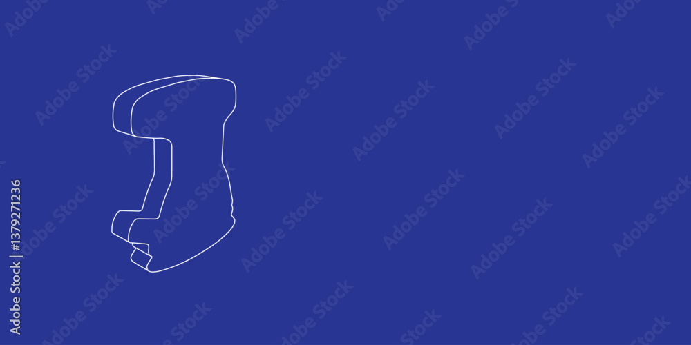 Poster the outline of a large sanding machine symbol made of white lines on the left. 3d view of the object