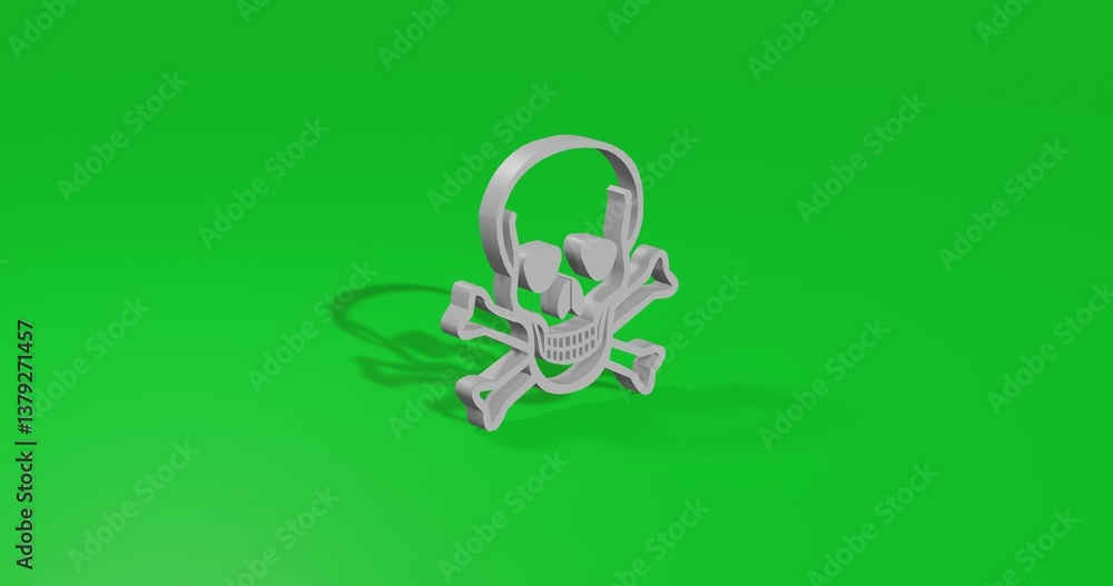 Poster isolated realistic white skull front view with shadow. 3d illustration on green chroma key backgroun