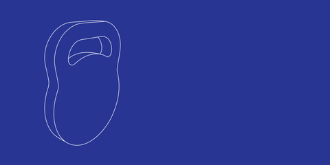 The outline of a large sports weight symbol made of white lines on the left. 3D view of the object in perspective. Vector illustration on indigo background