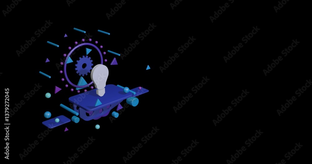 Poster white lamp symbol on a pedestal of abstract geometric shapes floating in the air. abstract concept a
