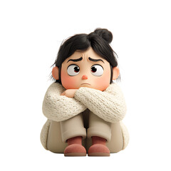 Little Girl With Crossed Arms and Sad Expression Isolated on Transparent Background