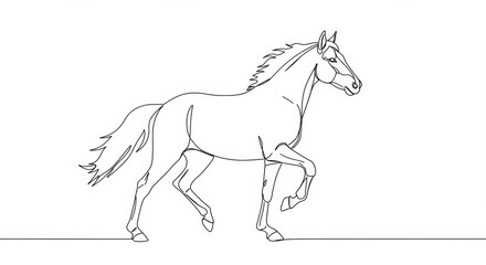 Elegant equine motion single line art: minimalist horse in continuous stride