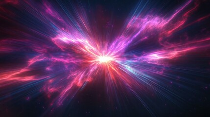 Vibrant Cosmic Explosion with Neon Pink and Blue Energy Bursts in Dark Background