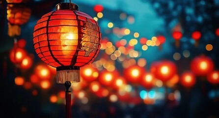 Fototapeta premium Traditional Chinese Lantern Festival Celebrating Lunar New Year in Chinatown