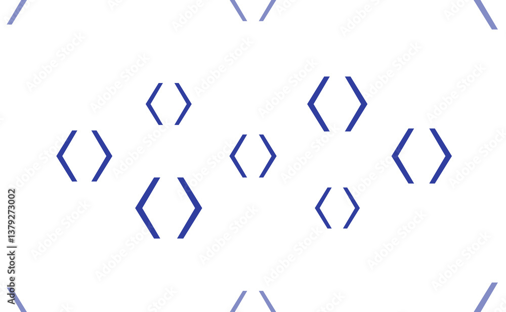 Poster seamless pattern of large isolated blue angle brackets symbols. the pattern is divided by a line of 