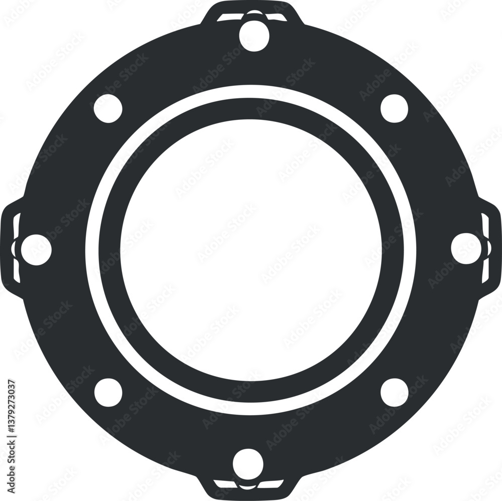 Poster black circular geometric design with symmetrical patterns and decorative elements on white backgroun