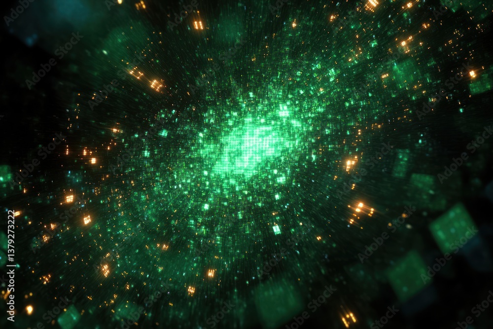 Poster abstract green cosmic bokeh particle explosion fantasy texture